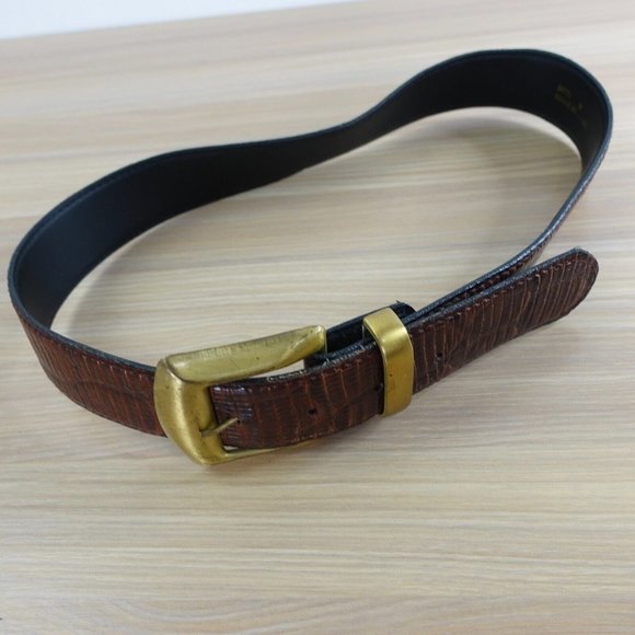 Vintage Belt Womens Crocodile Leather Faux XS Waist Dress Chunky Brass Buckle - Picture 6 of 14